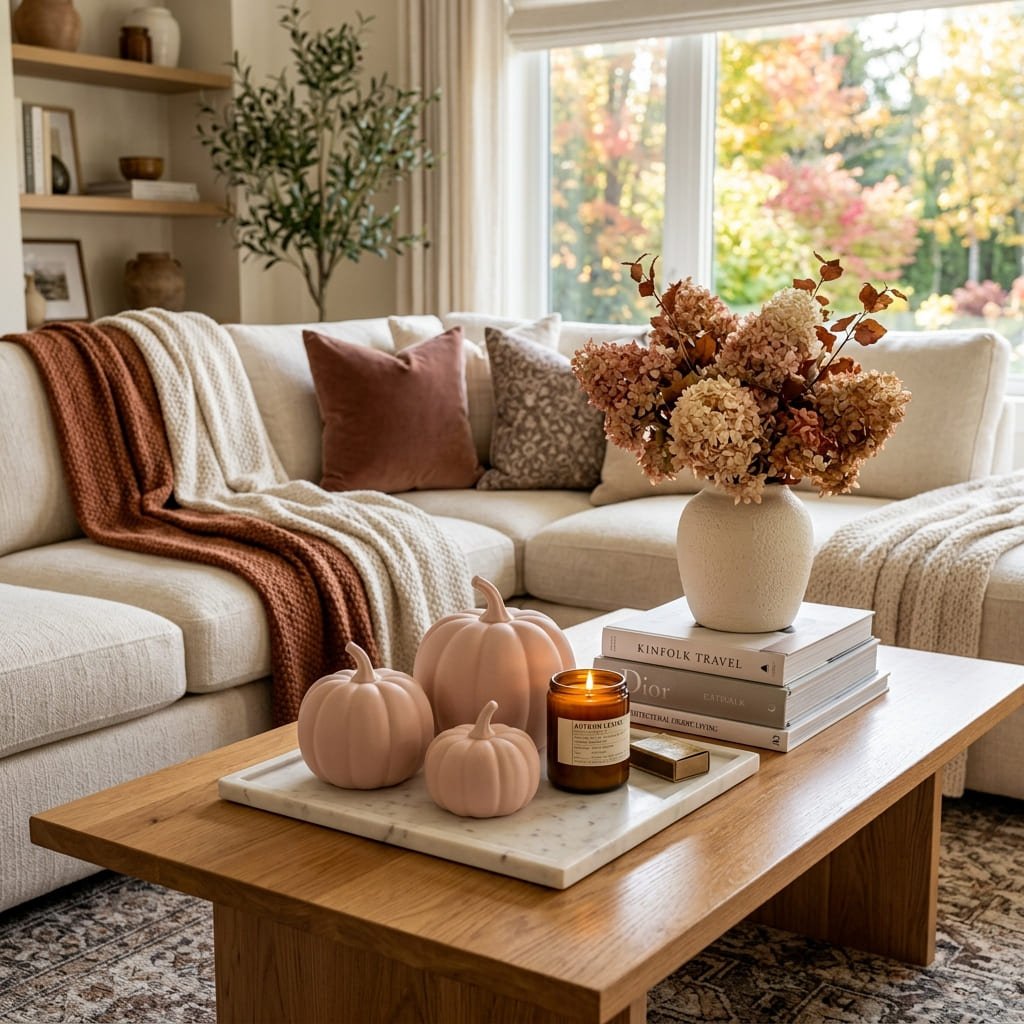 Pink-fall-coffee-table-decor