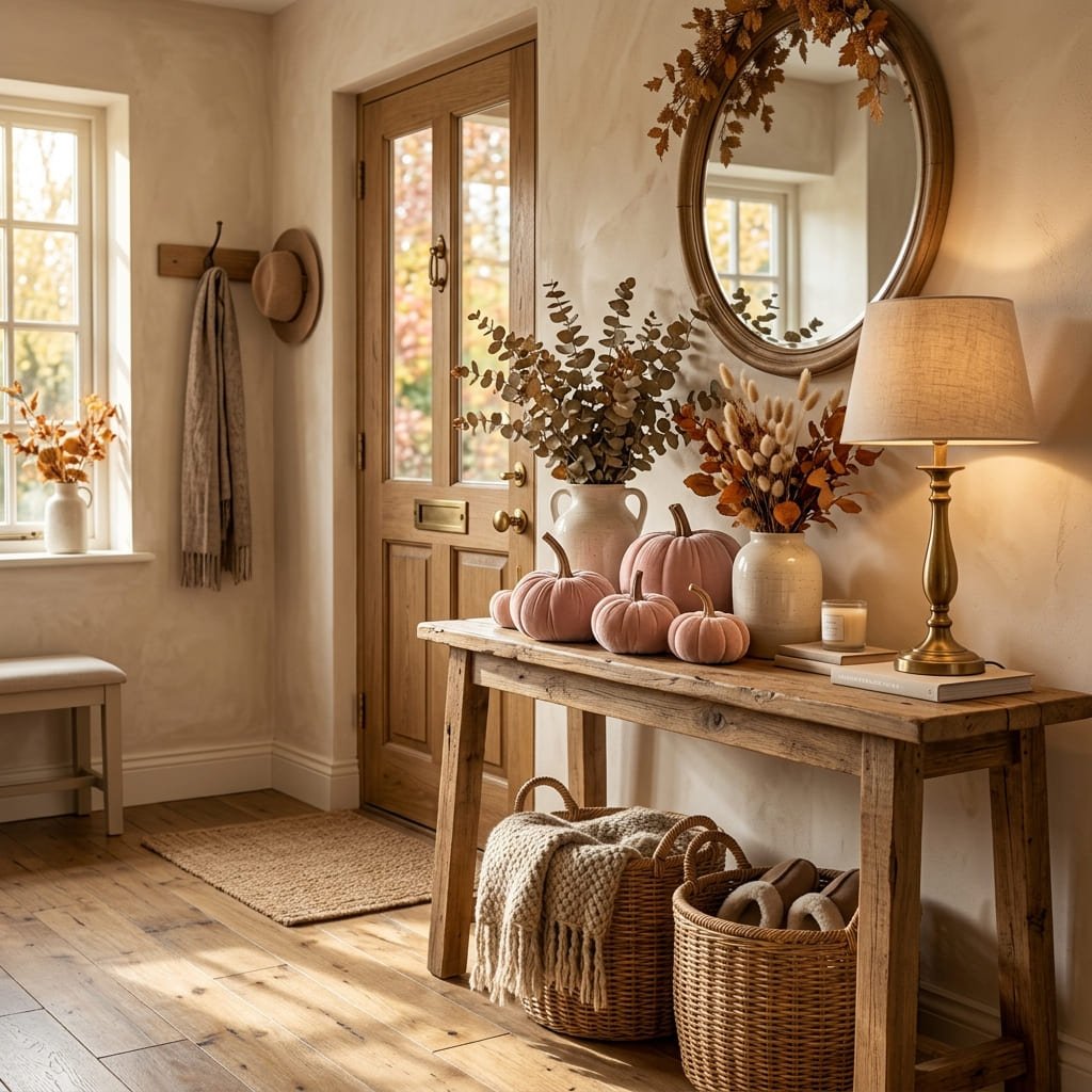 Pink-fall-entryway-velvet-pumpkins