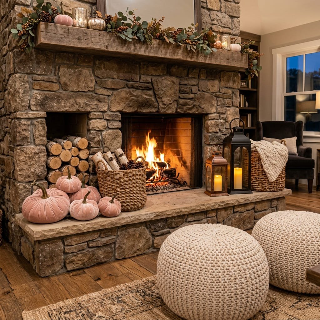 Pink-fall-fireplace-hearth