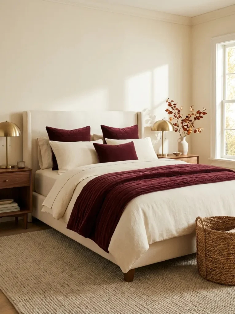 burgundy-and-cream-layered-bedroom
