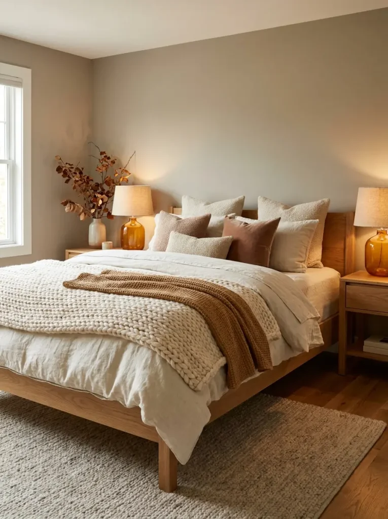 cozy-fall-bedroom-with-layered-knit-textures