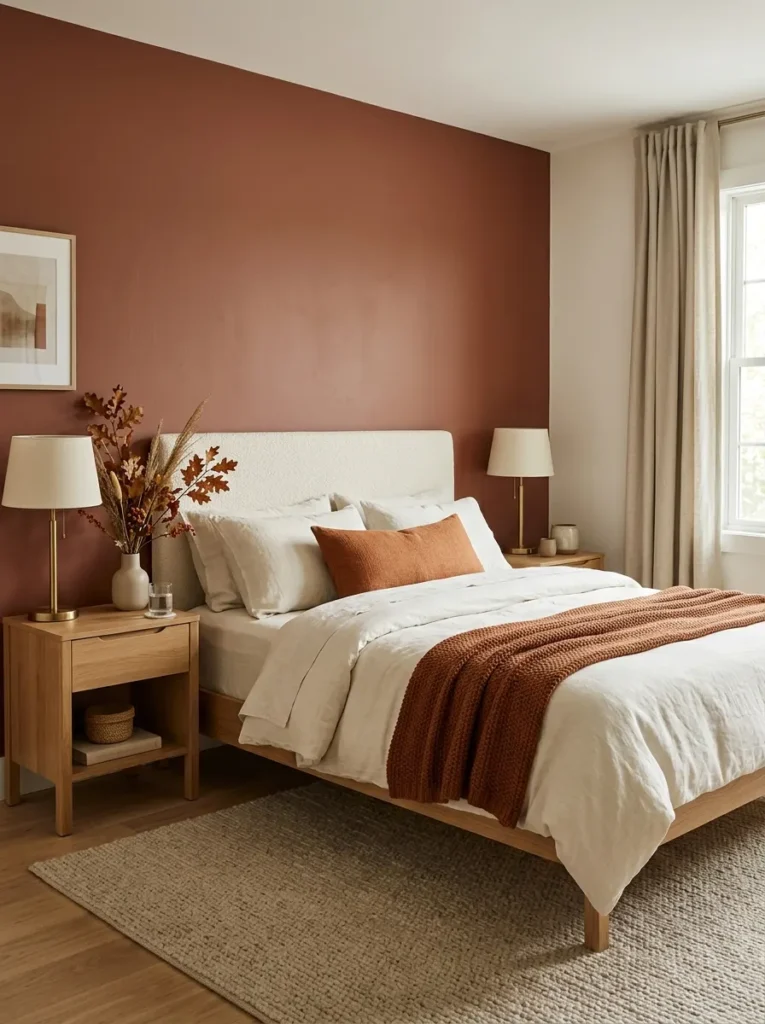 cream-bedroom-with-rust-accent-wall