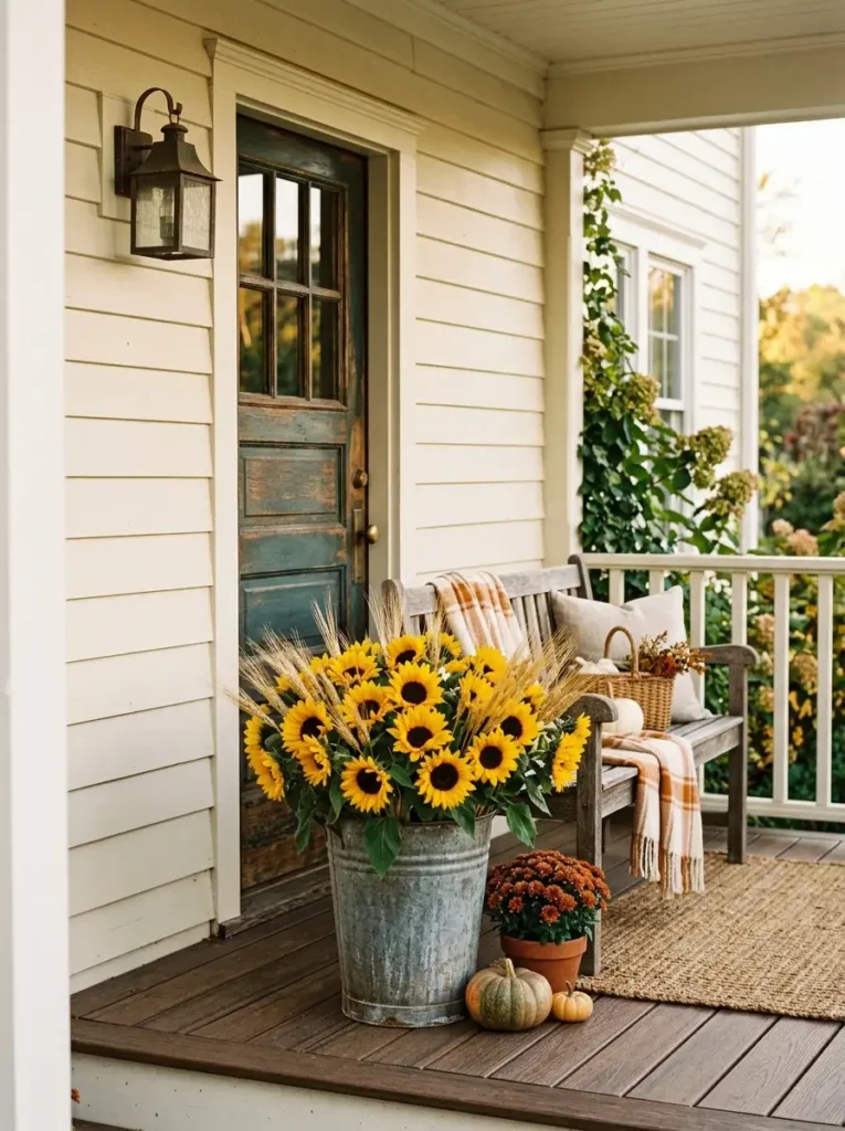 galvanized-bucket-with-sunflowers