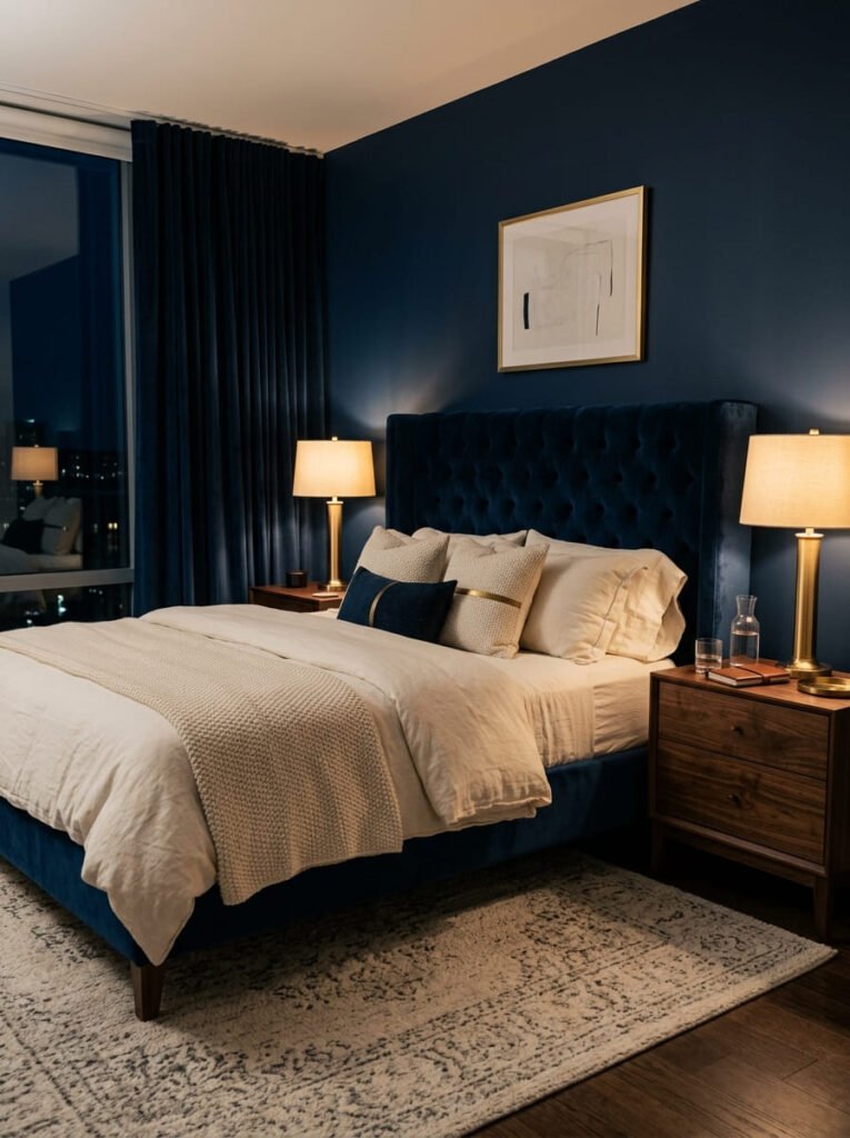 moody-midnight-blue-bedroom-with-brass-details