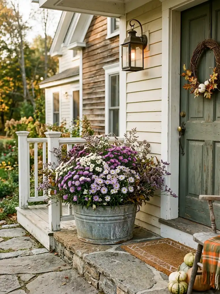 rustic-tin-wash-tub-with-purple-asters