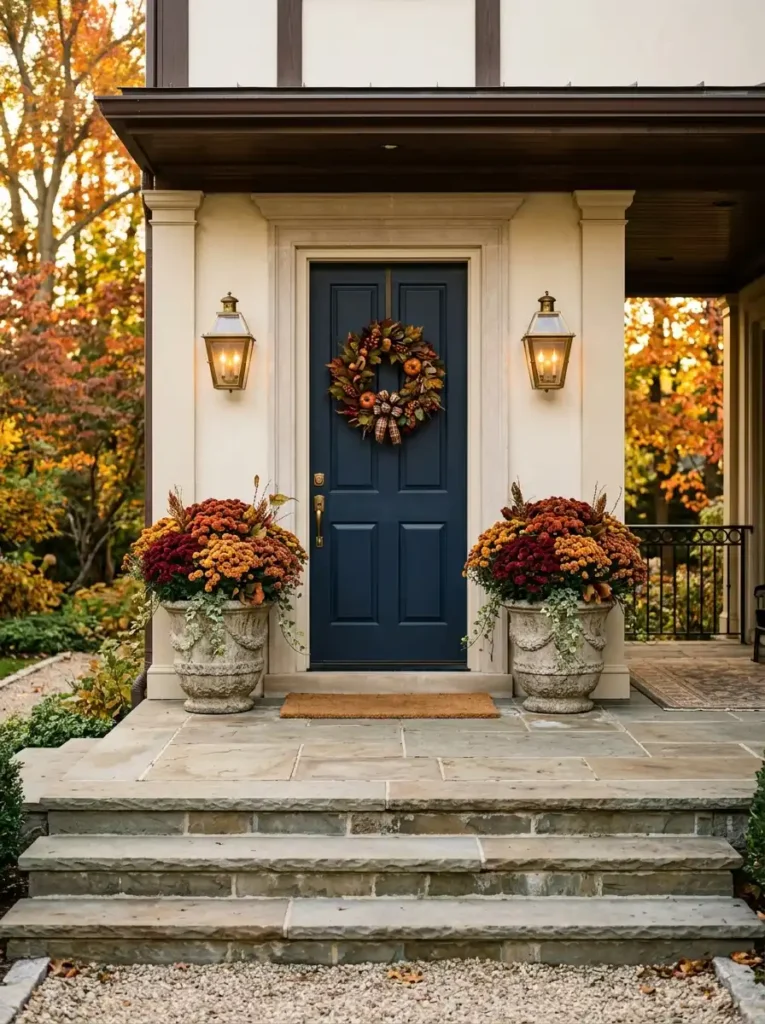 symmetrical-double-planters-with-mums