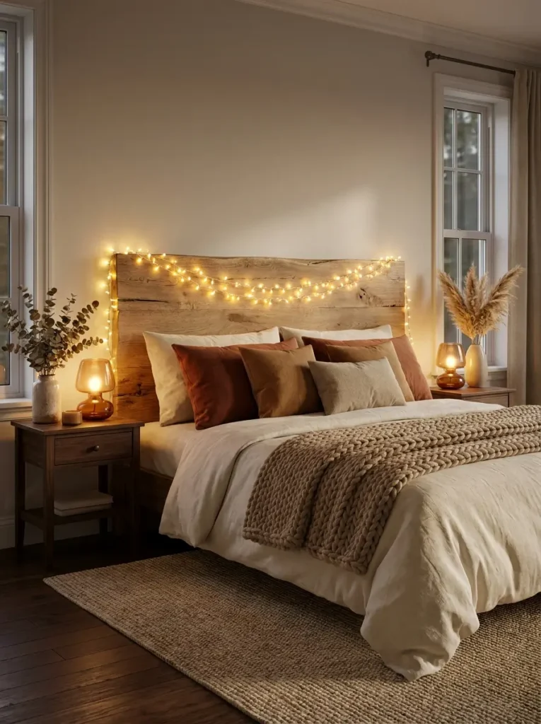 warm-fall-bedroom-with-string-lights