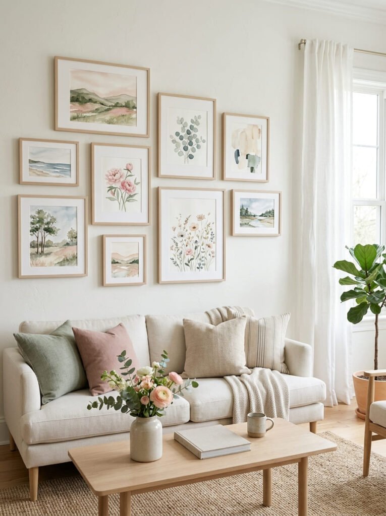 watercolor-art-gallery-wall-for-soft-dreamy-vibes